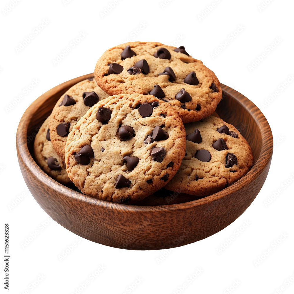 Classic Chocolate Chip Cookies in a Rustic Wooden Bowl Classic Chocolate Chip Cookies in a Rustic Wooden Bowl