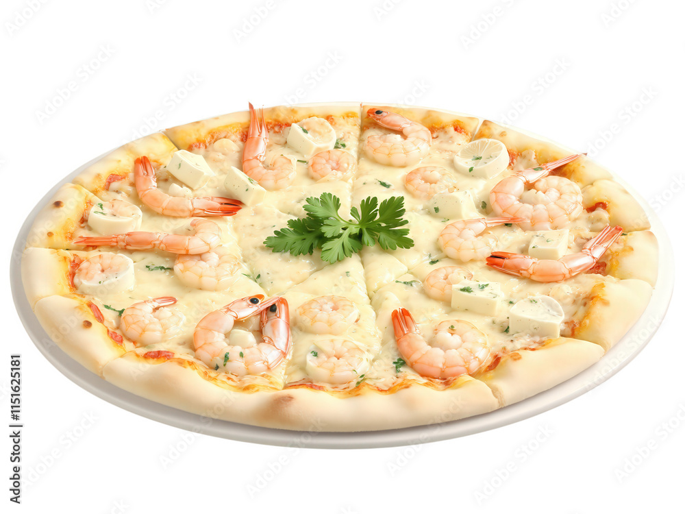 Shrimp Scampi Pizza A pizza with shrimp scampi, garlic butter sauce, fresh parsley, mozzarella, and a squeeze of lemon on Shrimp Scampi Pizza A pizza with shrimp scampi, garlic butter sauce, fresh parsley, mozzarella, and a squeeze of lemon on
