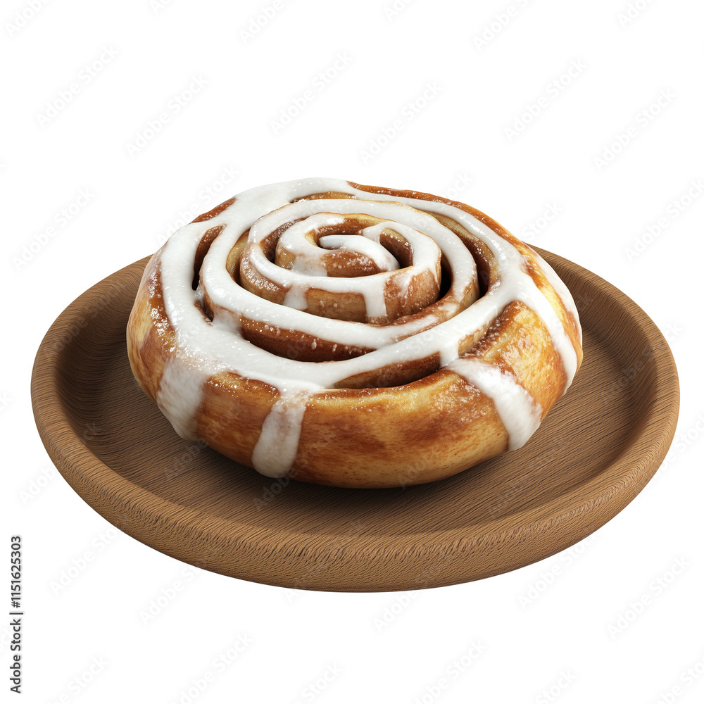 Fototapeta premium Classic Cinnamon Roll with Powdered Sugar on Wooden Plate 
