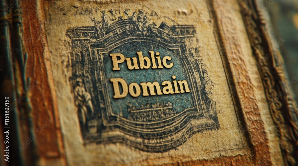 Fototapeta premium Vintage public domain book cover with ornate design International Public Domain Day