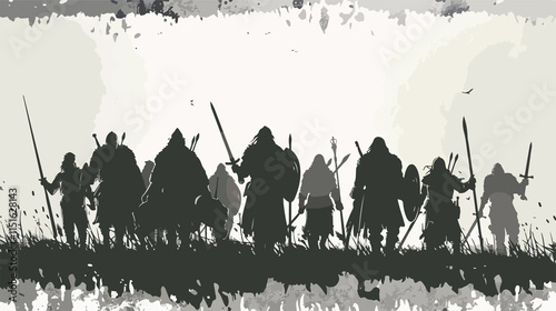 Silhouette of Medieval Warriors on an Expedition