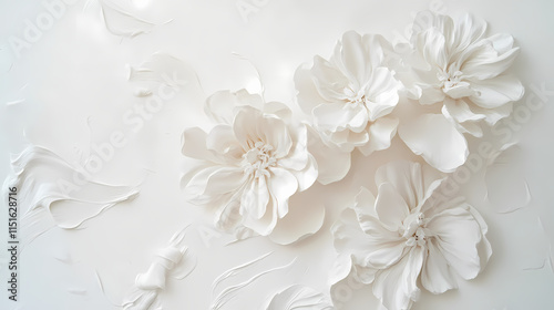 White flowers form a bouquet on a white background, resembling a painter's work. Zephyrous. Illustration