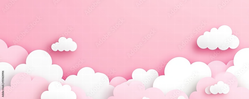Pink pastel watercolor background with white clouds. Abstract pink sky banner template. White clouds in the pink sky. Happy Valentine's Day Pink pastel watercolor background with white clouds. Abstract pink sky banner template. White clouds in the pink sky. Happy Valentine's Day