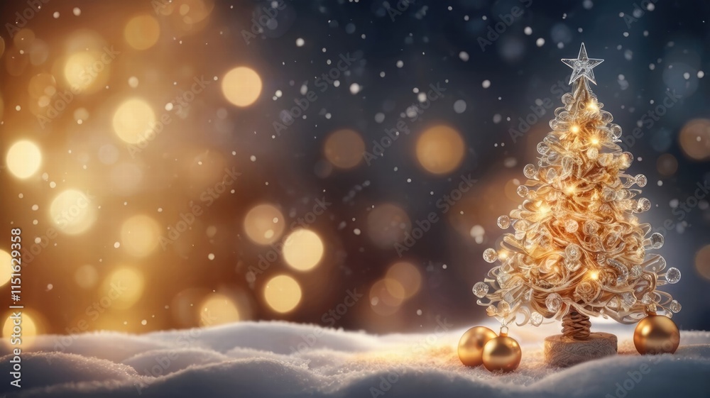 Naklejka premium decorated christmas tree in forest with copyspace