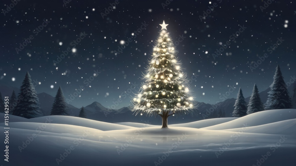 decorated christmas tree in forest with copyspace decorated christmas tree in forest with copyspace