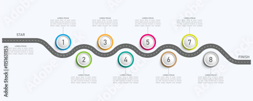 Infographic roadmap design template. Business Timeline of 8 Important Business Events annual business presentation. Vector illustration