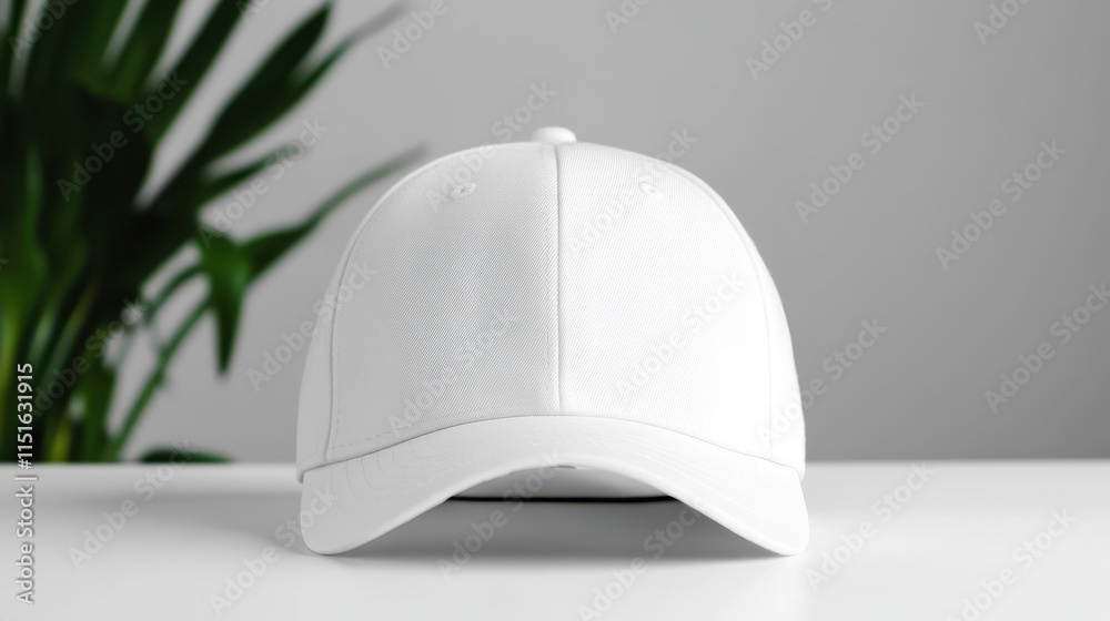 Realistic white clean cap mockup with front view on a solid white background suitable for design showcase or branding Realistic white clean cap mockup with front view on a solid white background suitable for design showcase or branding