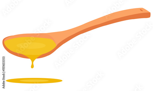 wooden Spoon with oil, Spoon vegetable olive oil with a drop.