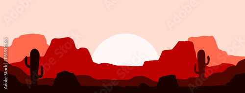 Obraz na płótnie Sunset desert terrain cartoon flat design landscape banner background vector. w salonie