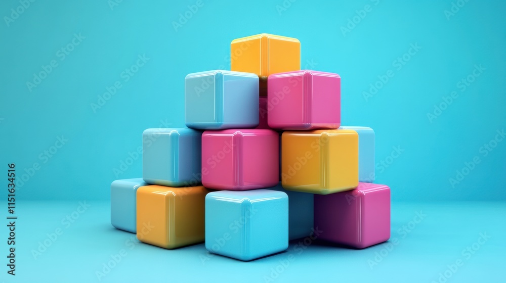 Colorful Cubes Pyramid Abstract 3D Render Colorful Cubes Pyramid Abstract 3D Render