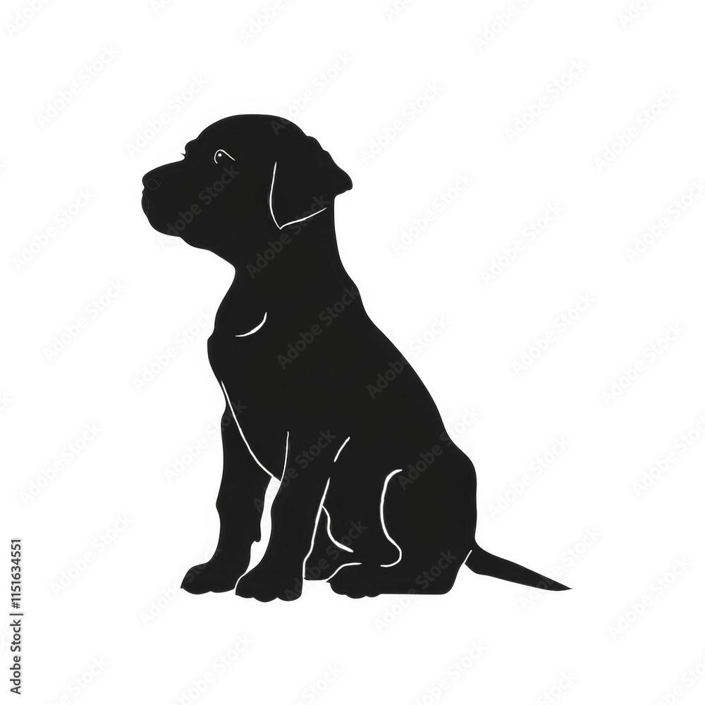 Obraz premium A stylized silhouette of a black Labrador puppy sitting and attentively watching something.