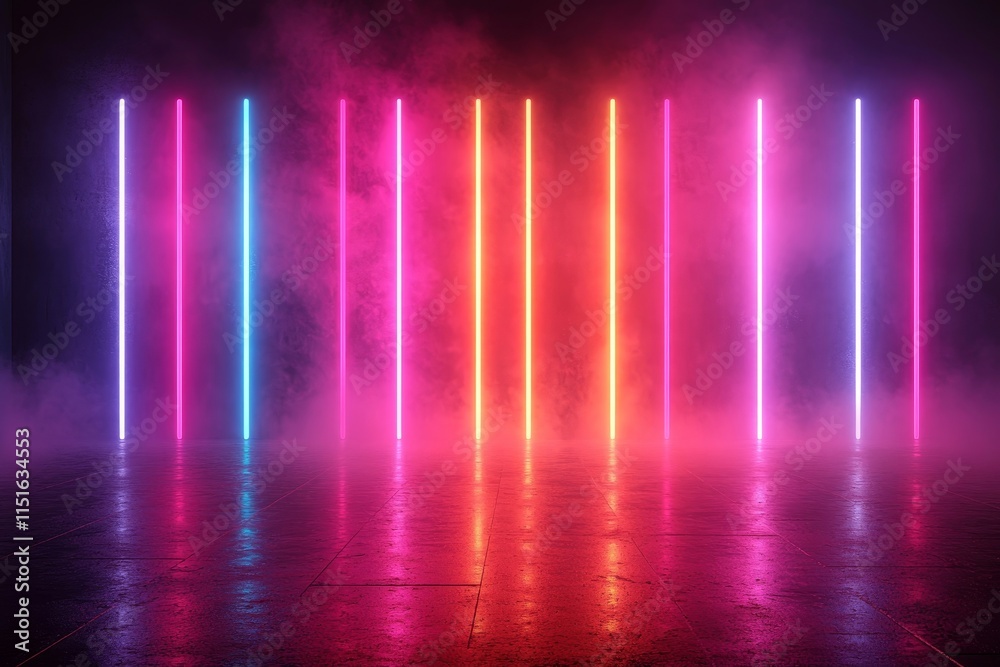 neon lines dancing Electric across a dark, smoky background. Generative AI neon lines dancing Electric across a dark, smoky background. Generative AI