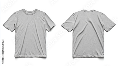Grey t-shirt mockup, front and back view. Ideal for showcasing designs or branding on apparel.