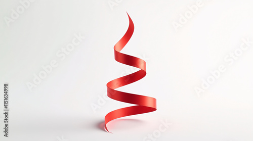 Minimalist Red Satin Ribbon Christmas Tree Sculpture Against White Background