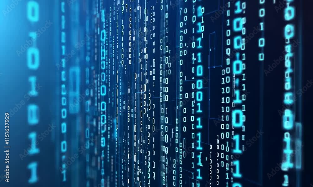 Abstract Digital Data Stream: Binary Code and Circuitry Visualization