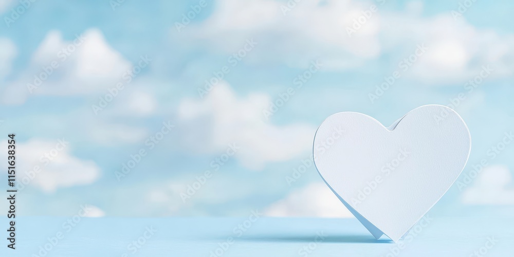 Heart-shaped paper set against a pale blue sky background. Romantic paper heart for Valentine's themes. Heart-shaped paper set against a pale blue sky background. Romantic paper heart for Valentine's themes.