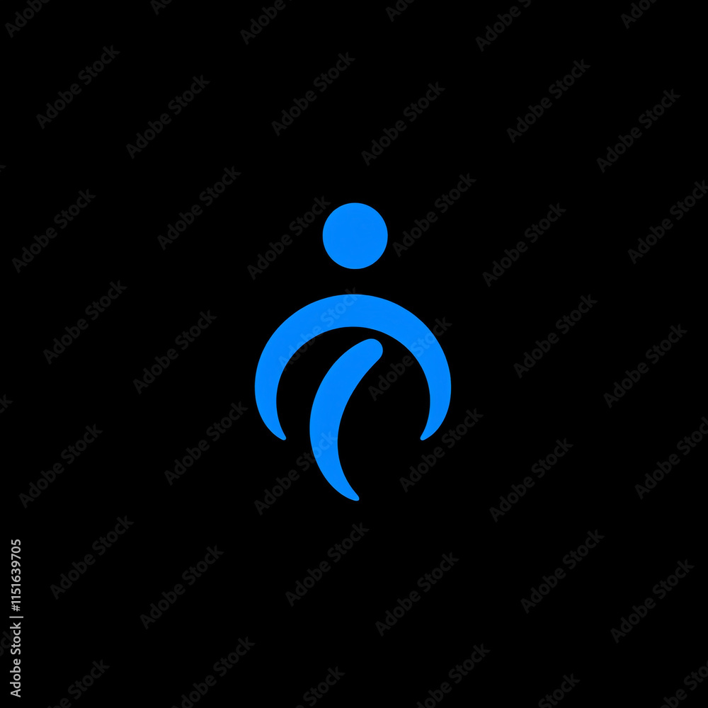 Minimalist logo of an icon with a blue glow on a black background, a person standing in a frontal view