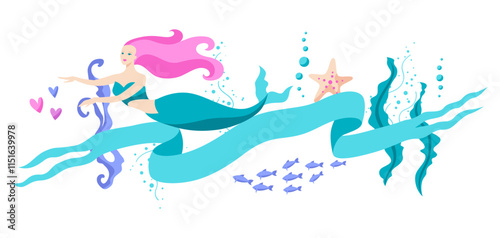 Background with mermaid. Image of underwater wonder or fabulous creation.