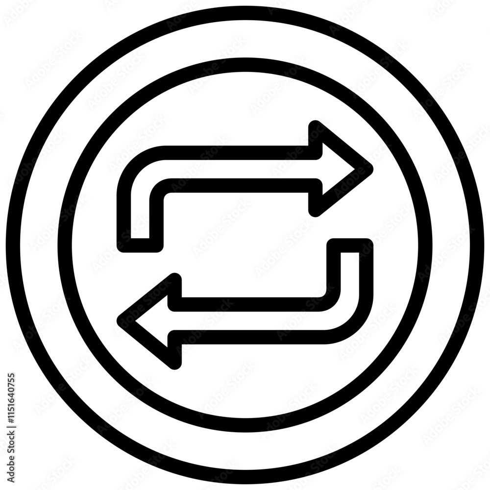 Repeat Button Outline Icon, Black And White Outline Icon Symbol