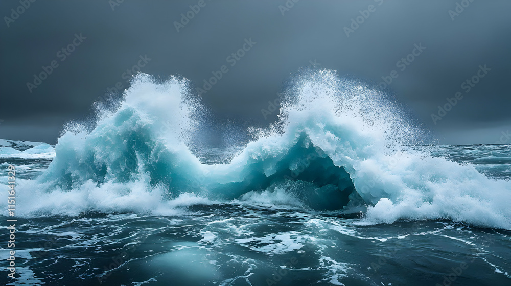 Majestic Ocean Waves Crashing Against Iceberg Majestic Ocean Waves Crashing Against Iceberg