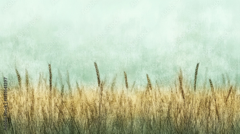 Golden wheat field under a hazy sky. Golden wheat field under a hazy sky.