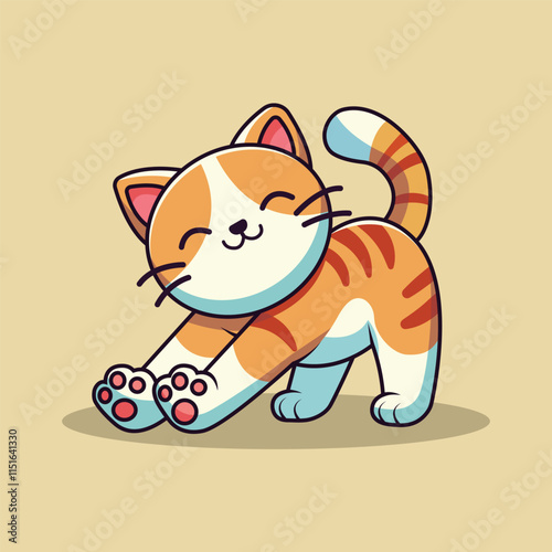 Cute Cat Stretching Cartoon Vector Icon Illustration. Animal Nature Icon Concept Isolated Premium Vector. Flat Cartoon Style