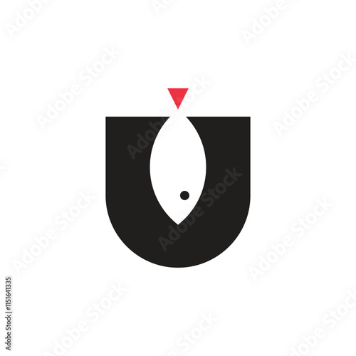 Logo letter U fish minimalist design with blank background