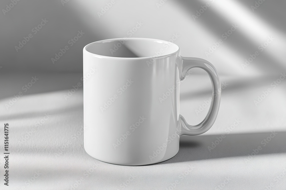 Fototapeta premium white coffee mug mockup on plain table with soft natural light