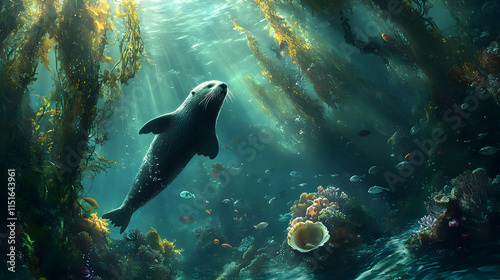 Majestic Sea Otter in Kelp Forest: Underwater Wildlife Photography