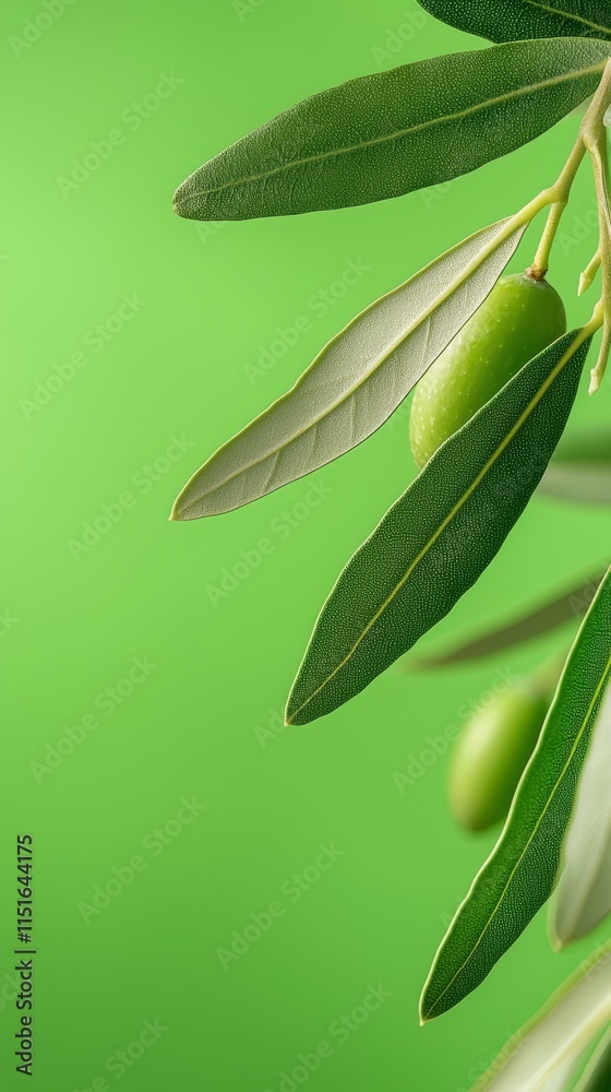 Obraz premium A branch of an olive tree with green olives on it