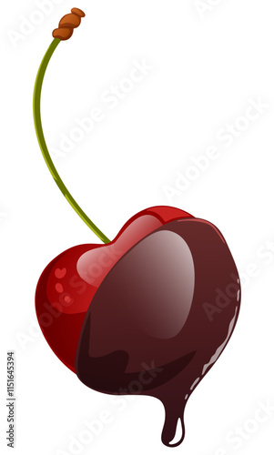 Red Cherry Dipped in Chocolate Isolated Vector Art