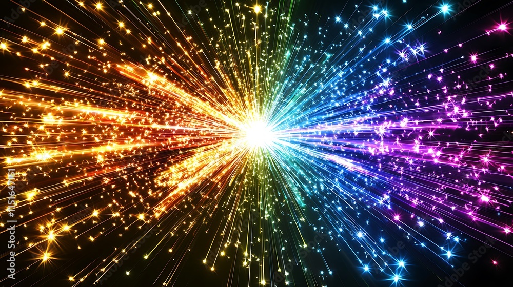 Fototapeta premium Colorful Light Streaks Exploding From Center