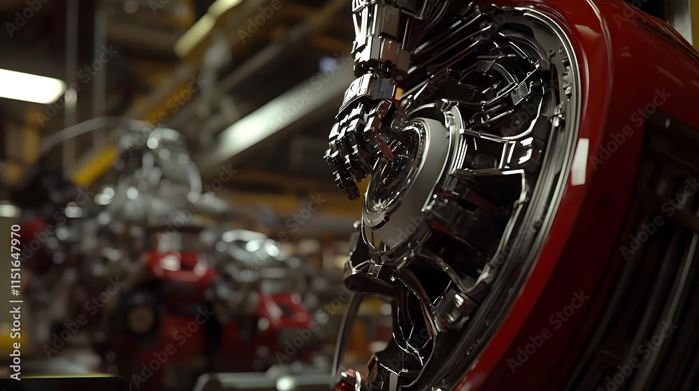 Fototapeta premium Robotic Arm Assembling Components in High-Tech Manufacturing Facility