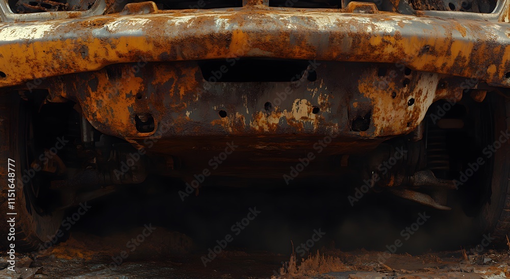 An old rusty car undercarriage and the idea of ​​cleaning an old car. It is full of rust and dirt that reminds us of the old days. 