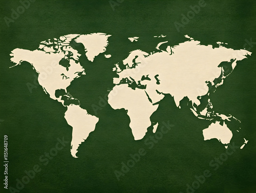 World Map Illustration on Green