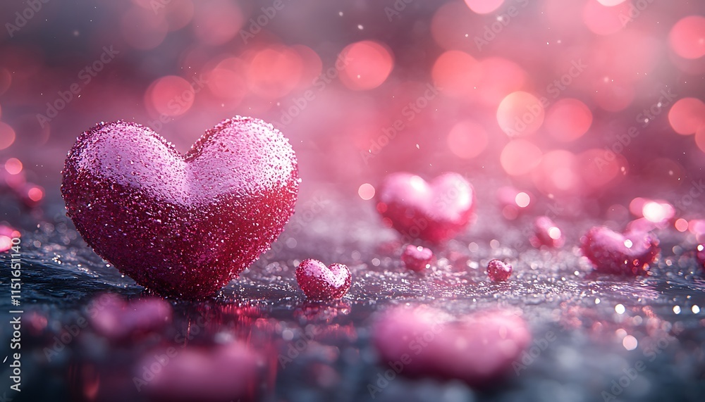 Obraz premium Heart Shaped Objects On A Surface Happy Valentine's Day