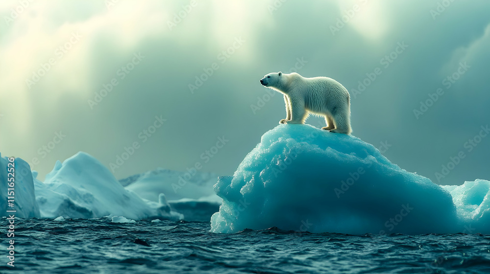 Naklejka premium Majestic Polar Bear on a Melting Iceberg