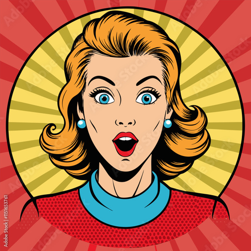 Face of an admiring or surprised woman. Retro pop art comic style. Vector illustration.