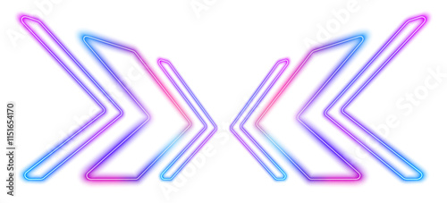 Neon blue pink arrows glow against a white mesh background, creating a sense of fast technological movement. This abstract PNG design represents high-tech energy and speed.