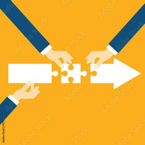 Teamwork working together to success, cooperation or team building collaborate to solve problem, partnership, help and support, business people colleagues help work together to connect jigsaw puzzle.