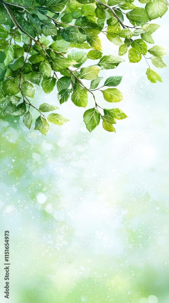 Fototapeta premium A branch of a tree with green leaves on it