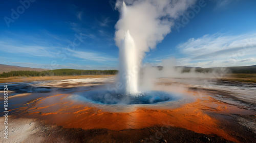 Majestic Geyser Eruption in Geothermal Landscape