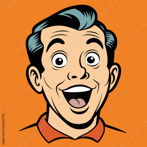 Face of an admiring or surprised young man. Retro pop art comic style. Vector illustration.