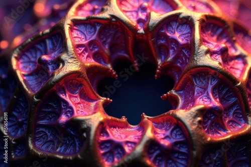 Intricate Magenta and Bronze Geometry in a Fractal Pattern Loop, fractal pattern, bronze photo