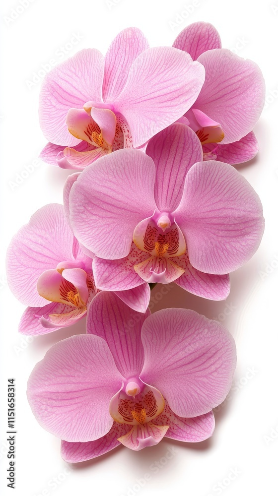 Obraz premium A bunch of pink orchids on a white background