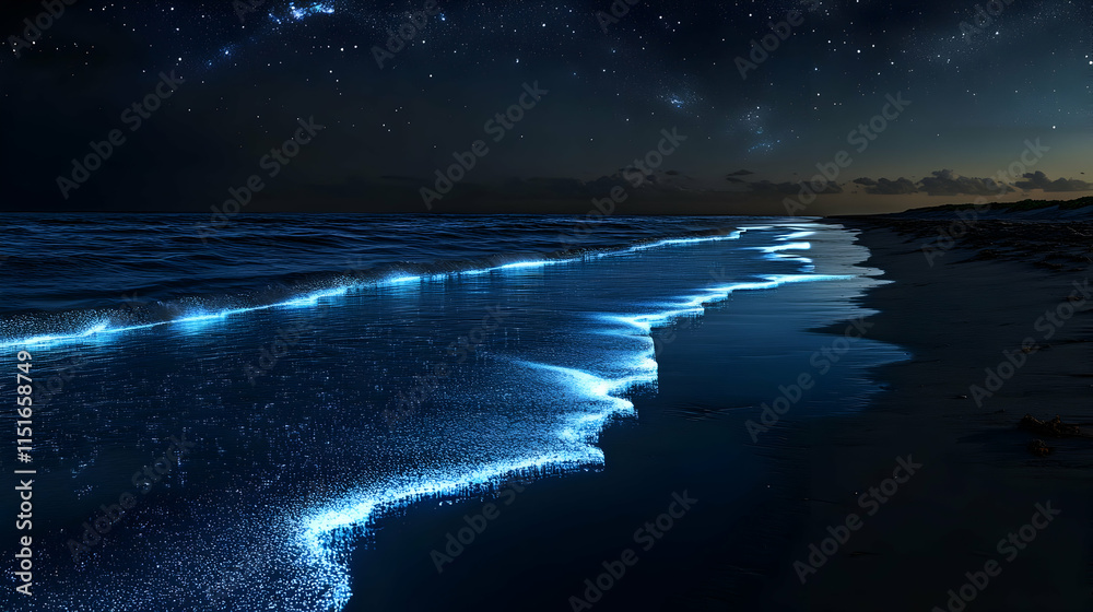 Magical Bioluminescent Waves at Night Beach Magical Bioluminescent Waves at Night Beach