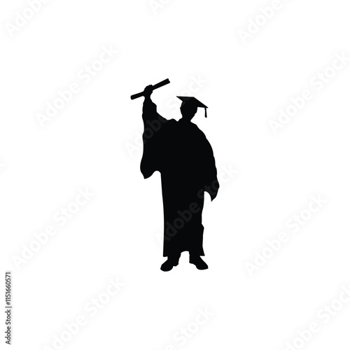 Graduate. student in graduation cap. Silhouette of a student in graduation cap on white background.