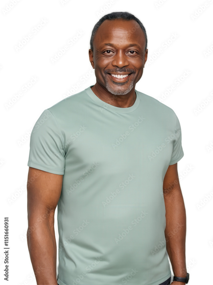 custom made wallpaper toronto digitalAfrican man aged 40-50 years old, wearing casual clothes, looking happy without glasses, with ponytail and black hair.