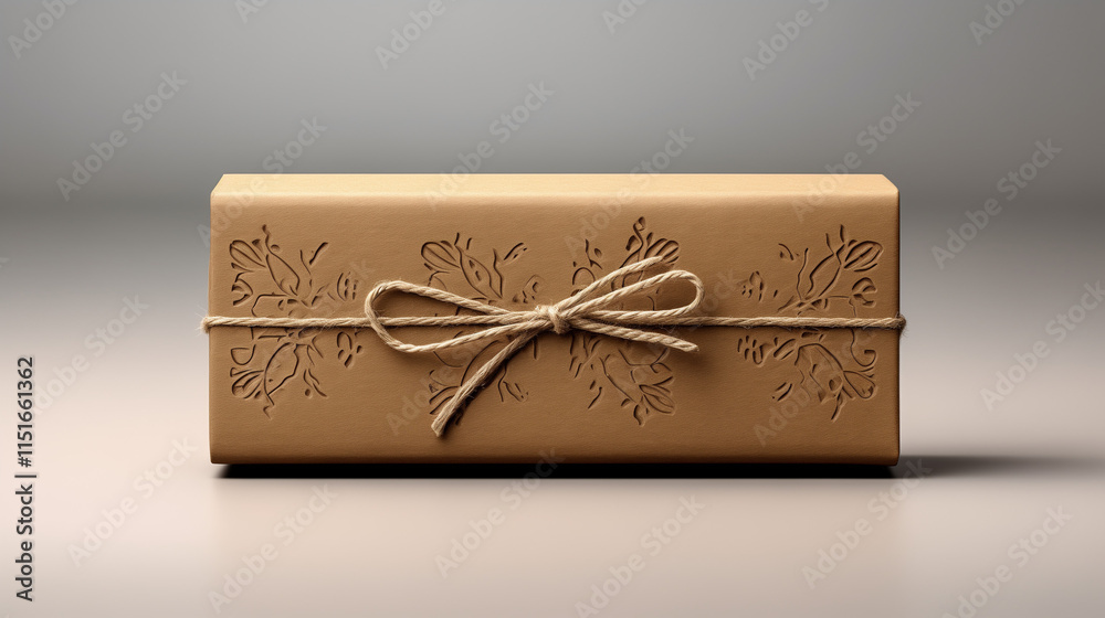 Fototapeta premium Decorative gift box with floral embossing and twine bow