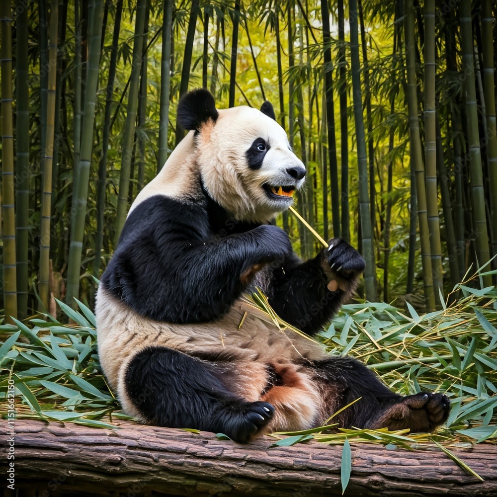 Obraz premium panda eating bamboo